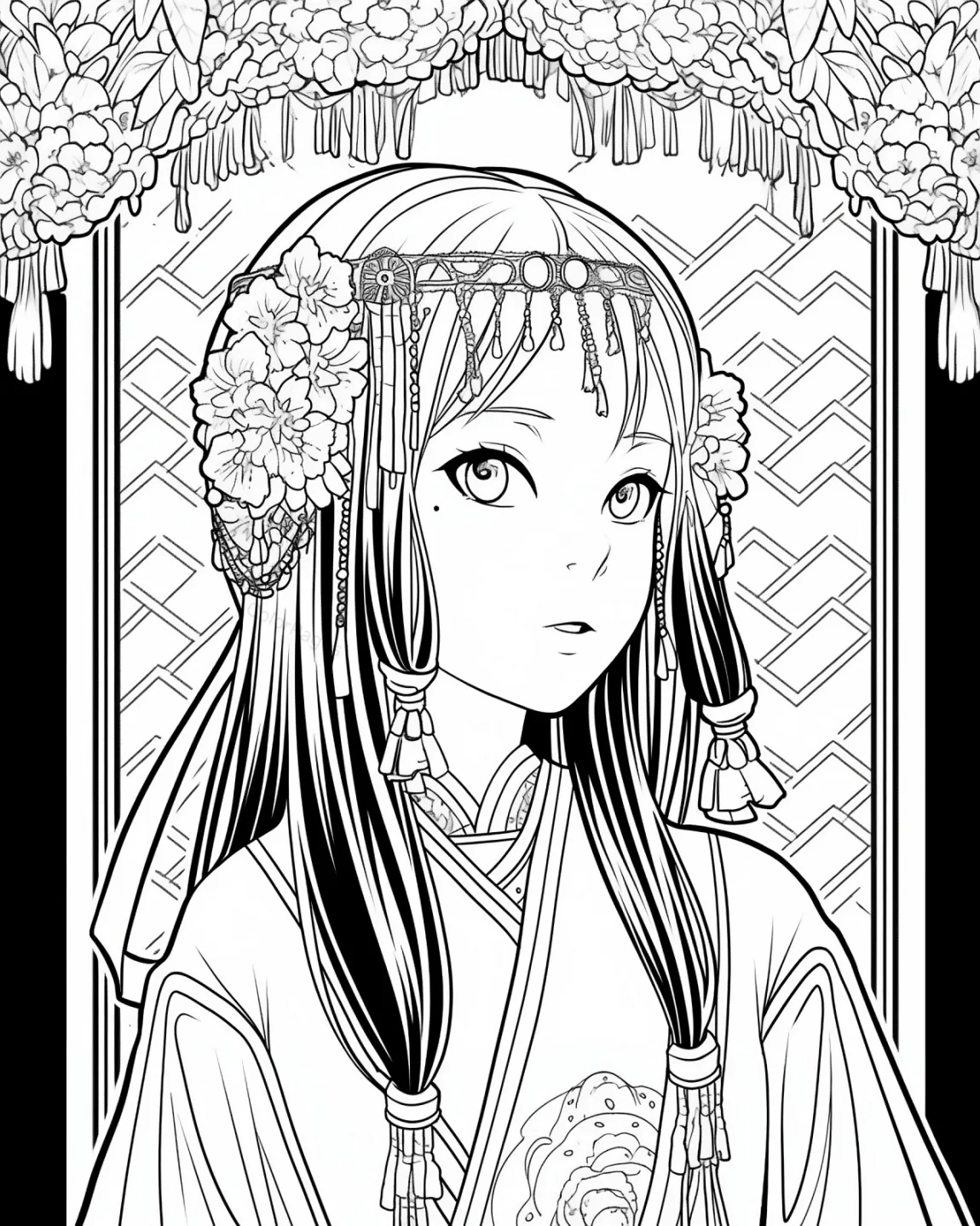 Elegant Coloring Page of a Young Girl