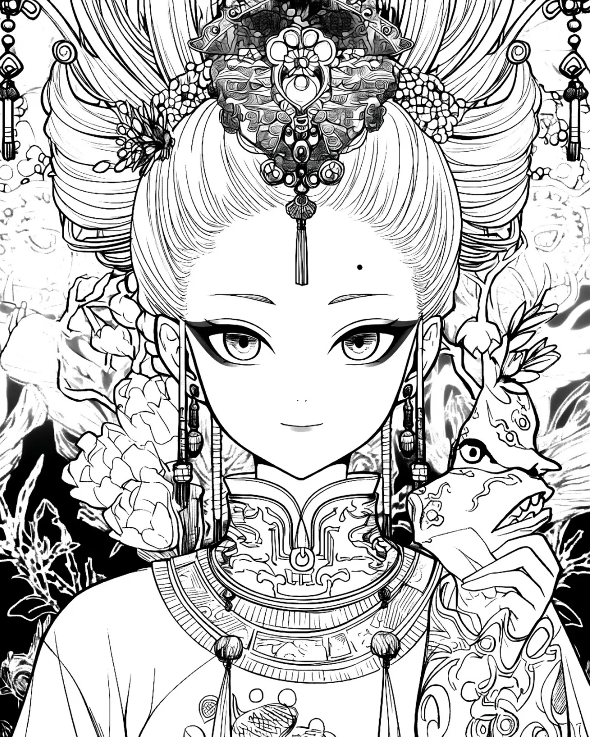 Elegant Asian Inspired Coloring Page