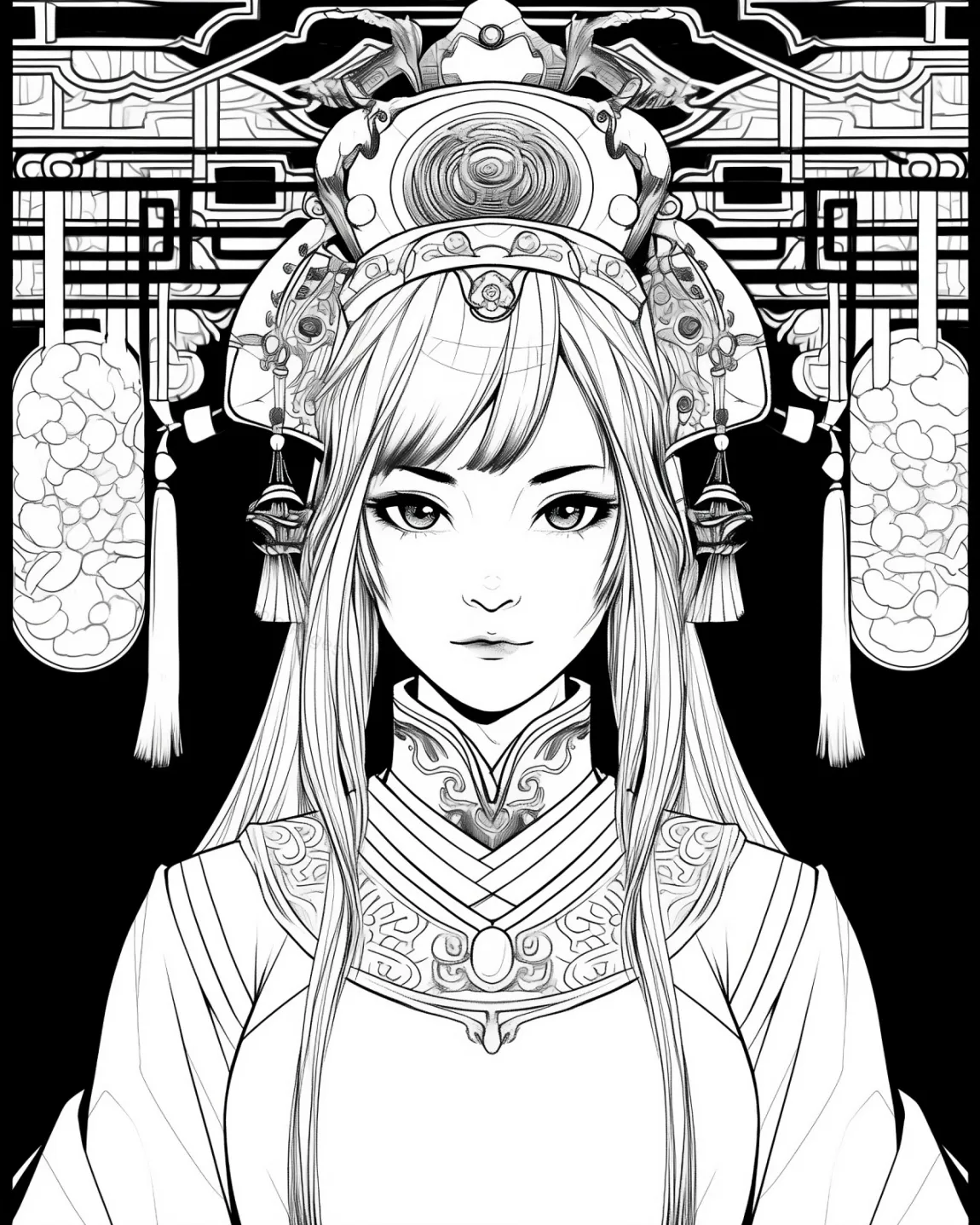 Elegant Chinese Princess Coloring Page