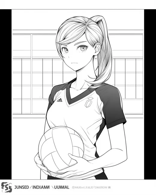 Dynamic Volleyball Player Coloring Page preview
