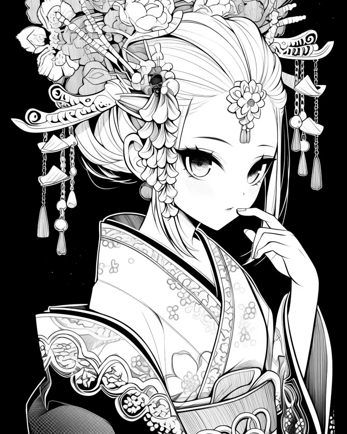 Elegant Asian Character Coloring Page