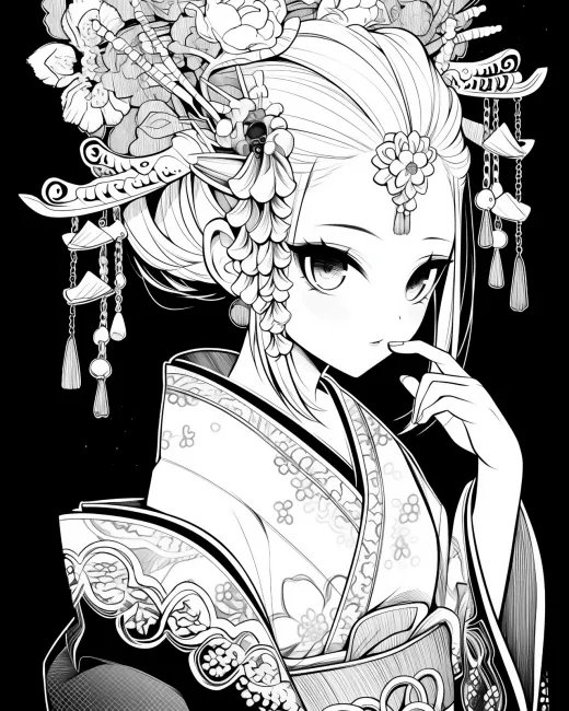 Elegant Asian Character Coloring Page preview
