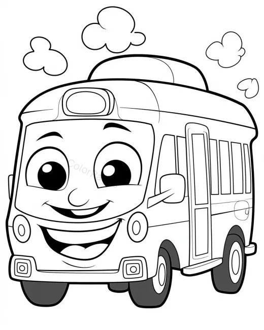 Cheerful Cartoon Bus Coloring Page preview