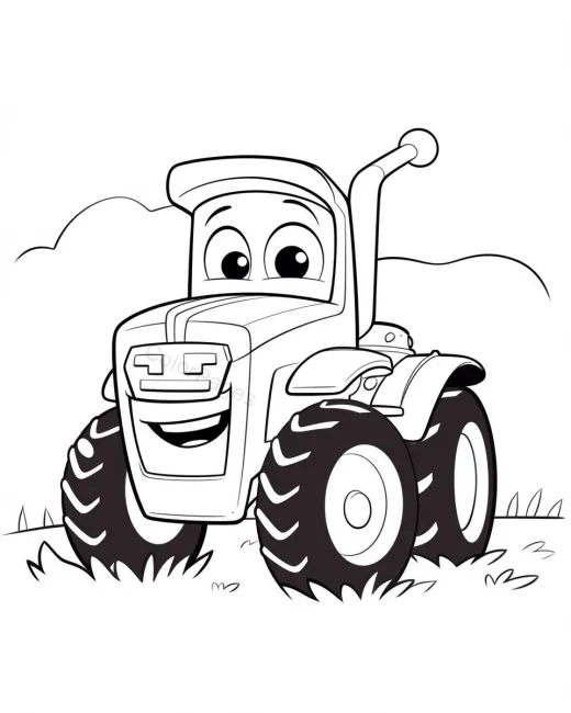 Cheerful Tractor Coloring Page preview