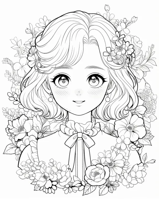 Charming Floral Portrait Coloring Page preview
