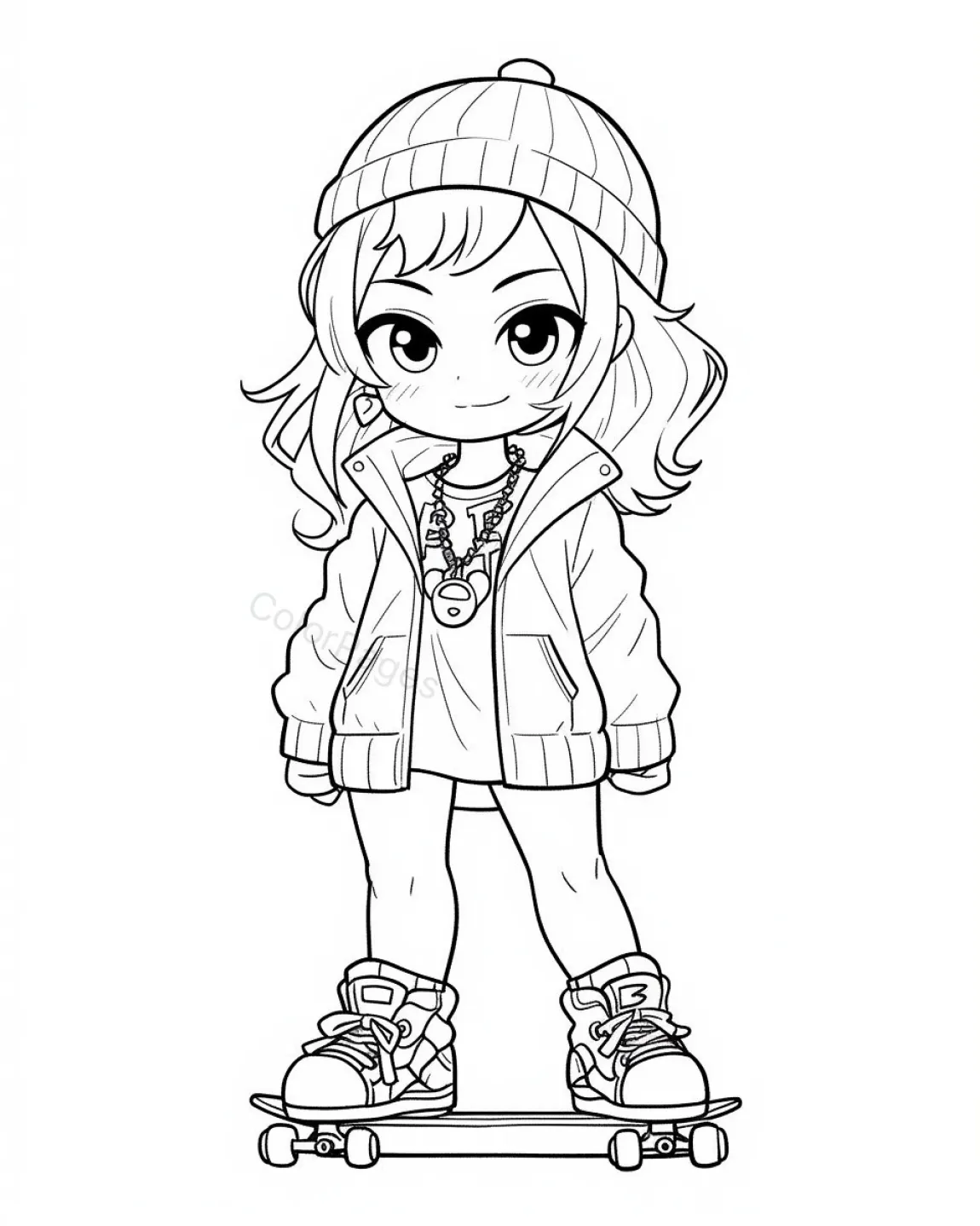 Cool Skateboard Girl Coloring Page