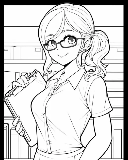Charming Librarian Coloring Page preview