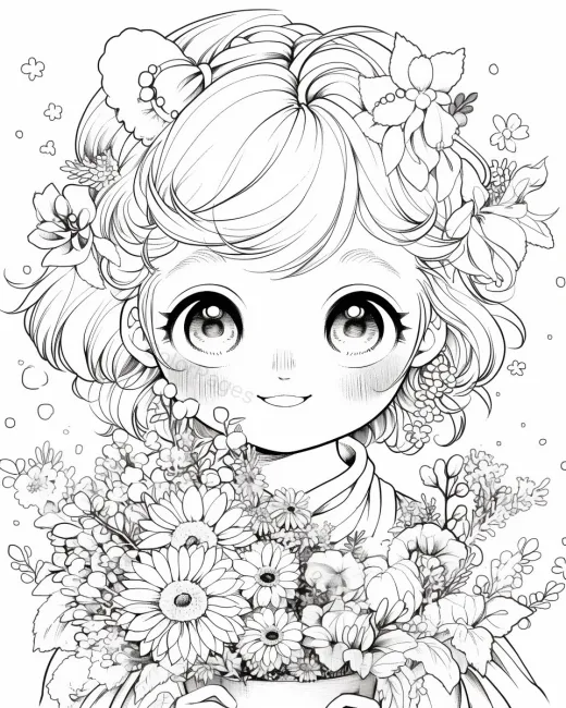 Charming Flower Girl Coloring Page preview