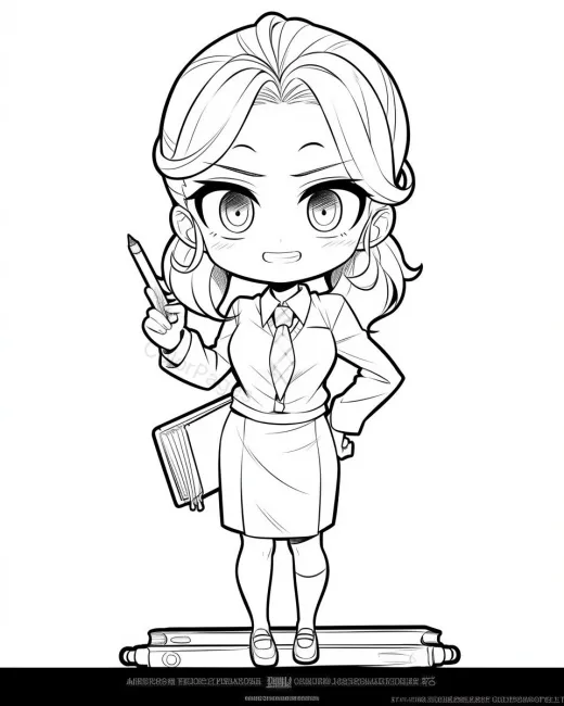 Cheerful Teacher Coloring Page preview