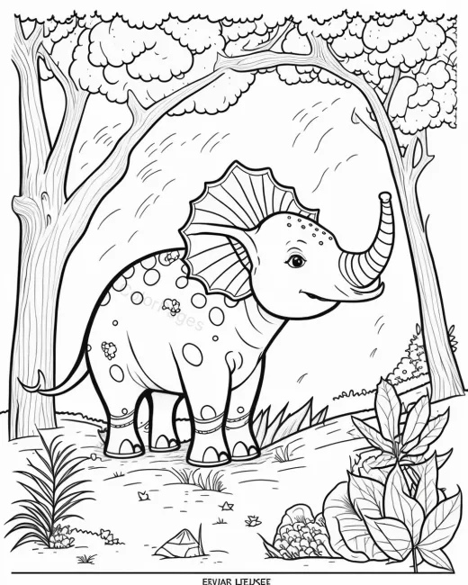 Whimsical Triceratops Coloring Page preview