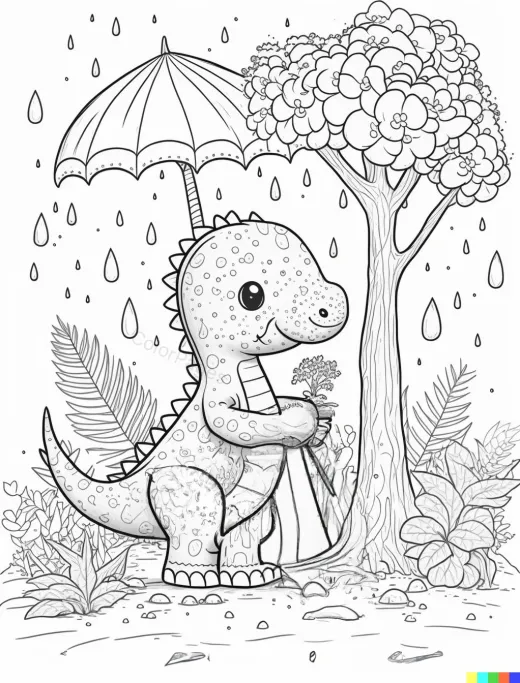 Charming Dinosaur with Umbrella Coloring Page preview