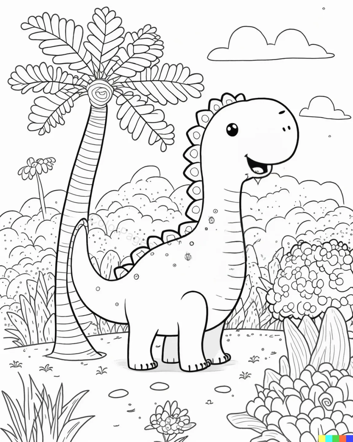 Friendly Dinosaur in a Colorful Jungle