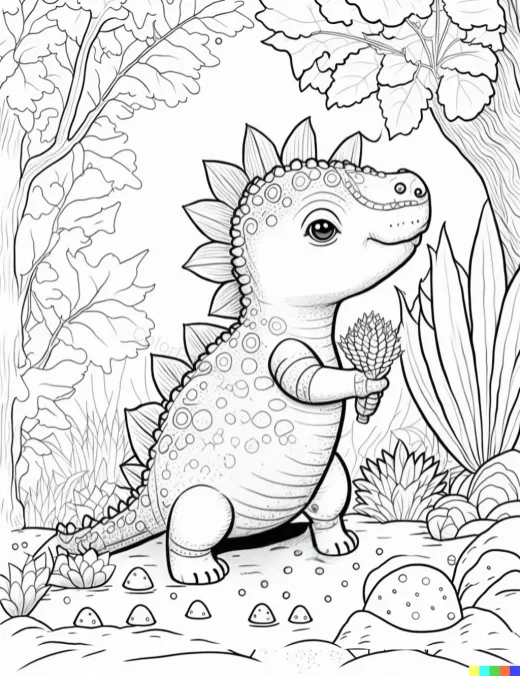 Adorable Dinosaur Coloring Page preview