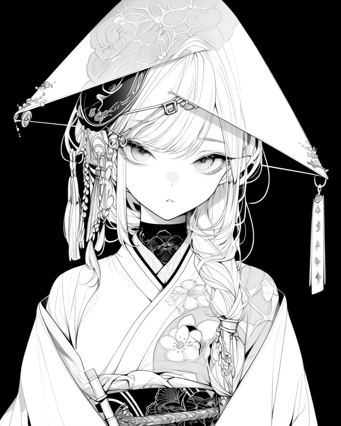 Elegant Japanese Girl Coloring Page