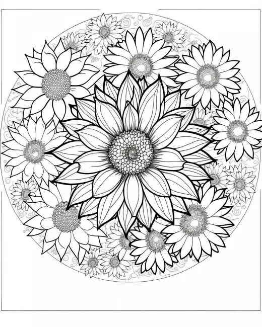 Cheerful Sunflower Coloring Page preview