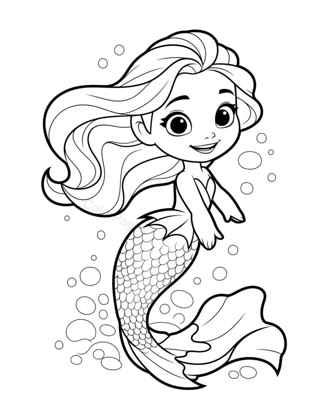 Whimsical Mermaid Coloring Page